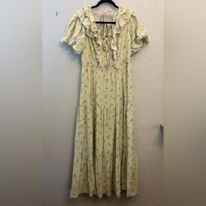 Moon River Yellow Cream Ruffled Maxi Dress